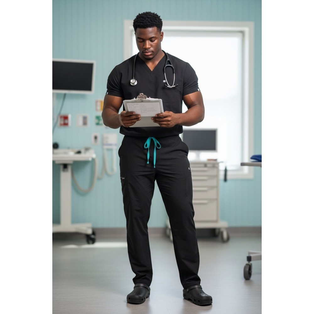 FIGS Tansen 2.0 Men Black Scrubs FIONx Multi-Pocket XXL Healthcare Professional
